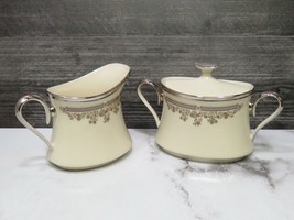 Lenox Lace Point Covered  Sugar Bowl and Creamer Platinum Silver Edge  - £49.05 GBP