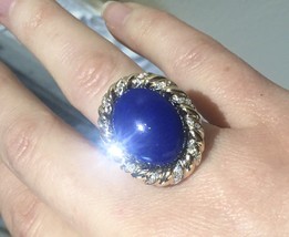 Authenticity Guarantee 
Large 14k Lapis lazuli ring Diamond halo Large ring - £3,147.04 GBP