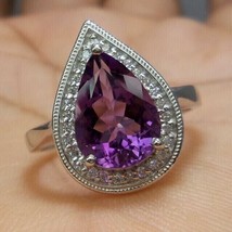 2.50Ct Pear Cut Simulated Amethyst Halo Engagement Ring 14K White Gold Plated - £89.90 GBP