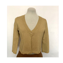 Cable &amp; Gauge Metallic Crop Sweater, Size S, Beige, 3/4 Sleeves, One Button - £10.24 GBP