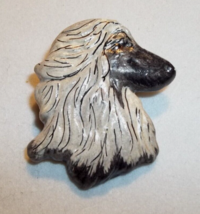 Unusual Vintage Artist Signed Painted Pottery Afghan Dog Pin - $13.85