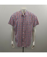 IZOD Button Down Shirt Men&#39;s XL Red Blue Short Sleeve Cotton/Polyester - £10.01 GBP