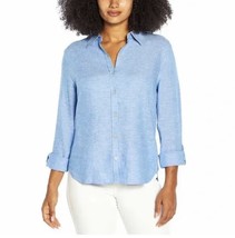 ORVIS Women&#39;s Size Large Linen Blend Long Tab Sleeve Blue Shirt NWT - $15.29
