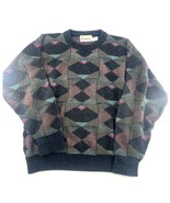Vintage London Fog Sweater Mens Medium Black Blue Wool Geometric Grandpa... - €33,54 EUR