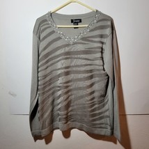 NWT Womens Jenny gray sweater zebra stripes glitter neckline size large - £11.95 GBP