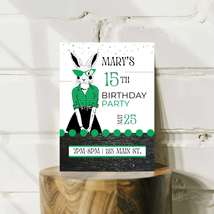 Personalized Milestone Green Bunny Invitation - £7.98 GBP