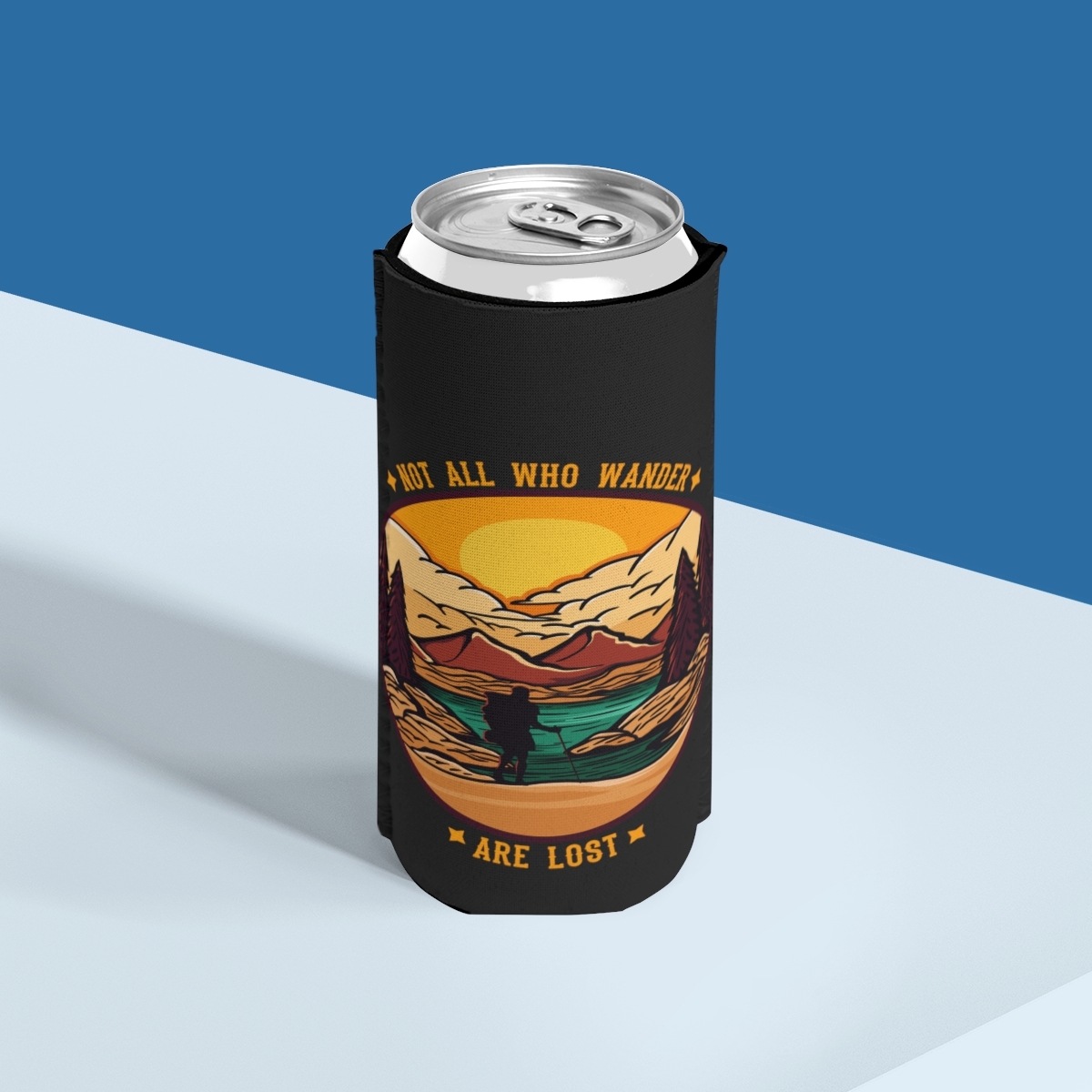 Retro Wanderlust Slim Can Cooler: Keep Your Drinks Cool and Embrace Adventure - £12.15 GBP