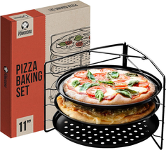 Pizza Baking Set with 3 Pizza Pans and Pizza Rack, (11-Inch Pans), Non-Stick Per - £25.95 GBP