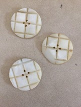 Lot 3 Vtg Art Deco Hand Carved Round Mother of Pearl Shell Four Hole Buttons 3cm - £23.76 GBP