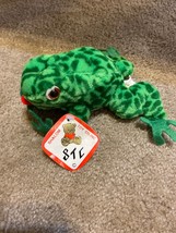 Green Frog Froggy Stuffed Animal Plush Toy 9-inch Shalom Toy Co Vintage - £7.58 GBP