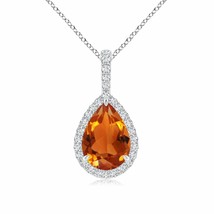ANGARA Citrine Teardrop Pendant with Diamond Halo in 14K Solid Gold | 18&quot; Chain - £716.47 GBP