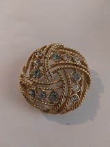 Vintage Blue Rhinestone Goldtone  Brooch Pin - £8.84 GBP