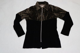 A&amp;A EXCLUSIVOS Womens Black Animal Pattern Velour Full Zip Jacket Size S... - $24.99