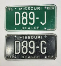 1991 &amp; 1992 Missouri Dealer License Plates D89-J &amp; D89-G - $565.38 MXN