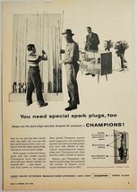 1958 Print Ad Champion Spark Plugs Outboard Motors Fishing Rods in Retail Store - £7.28 GBP