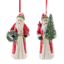 Santa w/Cardinal Ornament (Set of 6) 4.5&quot;H Resin - £48.59 GBP