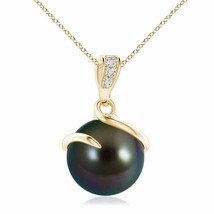 ANGARA Tahitian Pearl Spiral Pendant with Diamonds in 14K Solid Gold - £984.10 GBP