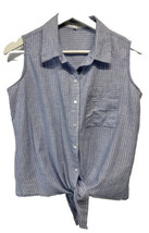Eden &amp; Olivia Button Tie Front 100% Cotton Sleeveless Top Blouse Blue Striped S - £13.98 GBP