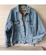 Levi&#39;s Type 3 Plaid Lined Blue Denim Trucker Jean Jacket XL Made in USA ... - $67.21