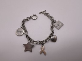Vintage Inspirational Silver Breast Cancer Choker Charm Bracelet 7.5 inches - £11.87 GBP
