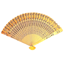 Natural Wood/Bamboo Vintage Folding Hand Fan Length 8&quot; Carved Wedding  - £12.41 GBP