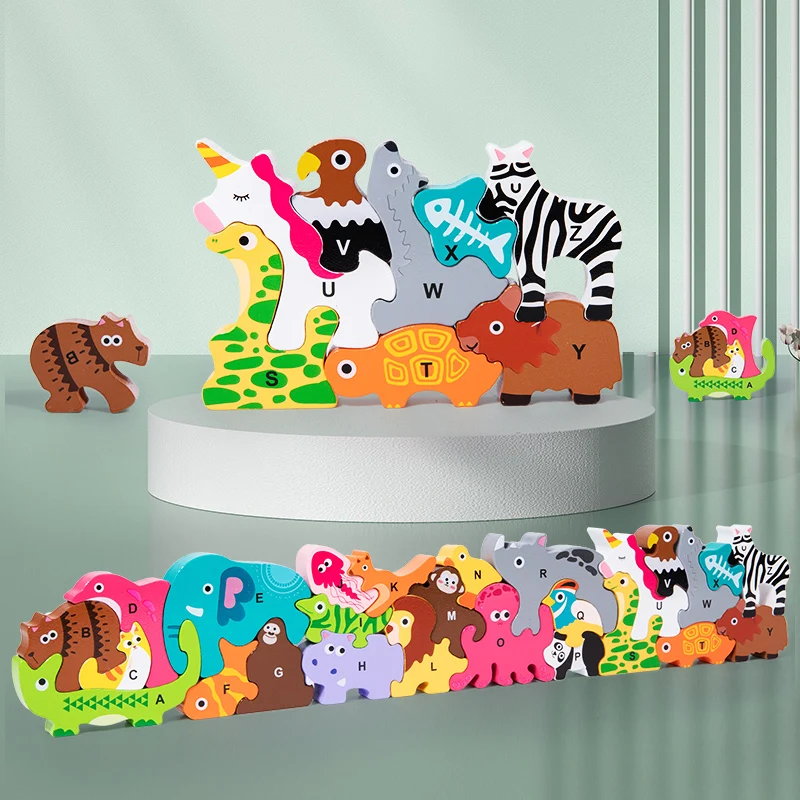 Children Montessori Wooden Animal Balance Blocks Board Games Dinosaur Learning - £29.76 GBP