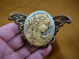 CL18-24) Large Beautiful Lady Flowers In Hair Cameo Brooch Pin Pendant Jewelry - £31.65 GBP