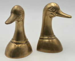 Vintage Pair of Solid Brass Duck Head Bookends 6.5&quot; Korea - $35.64