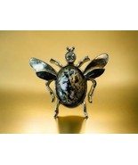 Flying Bee Beetle Insect Silver Metal Rhinestone Black Vintage Brooch Pin - £18.24 GBP