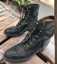 Vintage Justin Diamond J Lace-up Leather Western/Riding Boots Black Wome... - $16.75