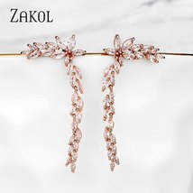 High Quality Luxury Bling Cubic Zirconia Leaf Long Dangle Earrings for Women Fas - £18.16 GBP