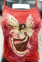 Hearts On Wings of Fairy Hand Dyed Red Spaghetti Strap Shirt UNWORN - £13.36 GBP