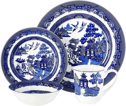 Vintage Dinnerware Set Ceramic Dishes Plates Bowls Mug White Blue Willow... - £63.56 GBP