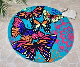 Vibrant Butterfly Beach Towel 59" Diameter Round Soft Teal Background Polyester image 2