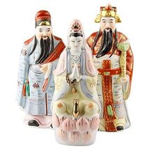 Lot of 3 Hand-Glazed Porcelain Fuk Luk Guanyin Figures, Great Condition,... - $425.69