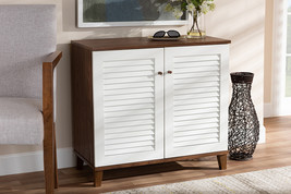 Theo White and Walnut Finished 4-Shelf Wood Shoe Storage Cabinet - $216.00