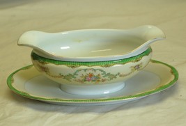 Marlene Noritake Oval Gravy Boat Green Border Floral Sprays 1930&#39;s - £23.45 GBP