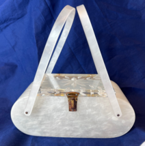 1950&#39;s Lucite Purse Clear Lid Opalescent Box Style Ladies Handbag Double Handle - £79.09 GBP
