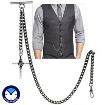 Albert Chain Silver Pocket Watch Chain for Men Religious Cross Fob T Bar AC76N - £14.21 GBP