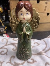 Vintage Paper Mache Christmas Angel Praying Green/Gold Hand Painted 10.5... - £15.68 GBP