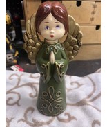 Vintage Paper Mache Christmas Angel Praying Green/Gold Hand Painted 10.5... - £15.84 GBP