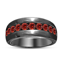 14k Black Gold Plated 1.50 Carat Red Garnet Men&#39;s Pinky Wedding Band Ring - £70.73 GBP