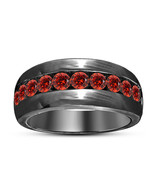 14k Black Gold Plated 1.50 Carat Red Garnet Men&#39;s Pinky Wedding Band Ring - $88.51