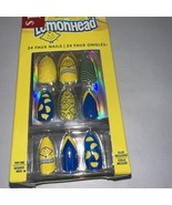 24pc Claire&#39;s Fake False Press On Glue On Vegan Lemonade Almond Yellow Blue - $13.58 CAD