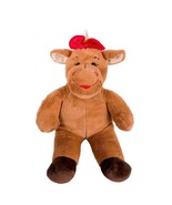 Build a Bear Holly Christmas Moose Plush 17" Brown Bow Stuffed Animal Toy - £10.83 GBP