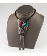 Sterling Silver Hand-Crafted Turquoise and Coral Bolo Tie Signed Bennett - €465,22 EUR