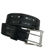 Saddle Leather Womens Belt Black Size 32&quot; Small Cut Out Laser Cut Silver... - £24.77 GBP