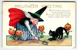 Halloween Postcard Anthropomorphic Plants Mouse Black Cat Witch Pumpkins Whitney - £45.31 GBP