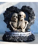 Love Never Dies Black Wedding Roses Heart Wreath Skeleton Couple Figurin... - €21,42 EUR