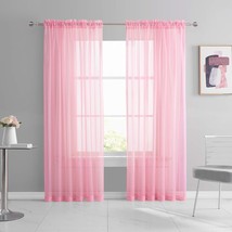 2 Pieces Pink Sheer Curtains 84 Inch Length For Girls Kid Nursery Room Bed Canop - £31.12 GBP